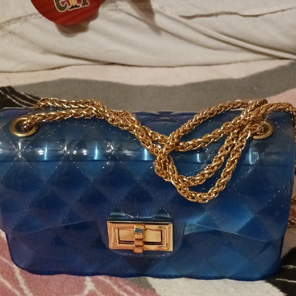 Blue Quilted Chain Shoulder Bag